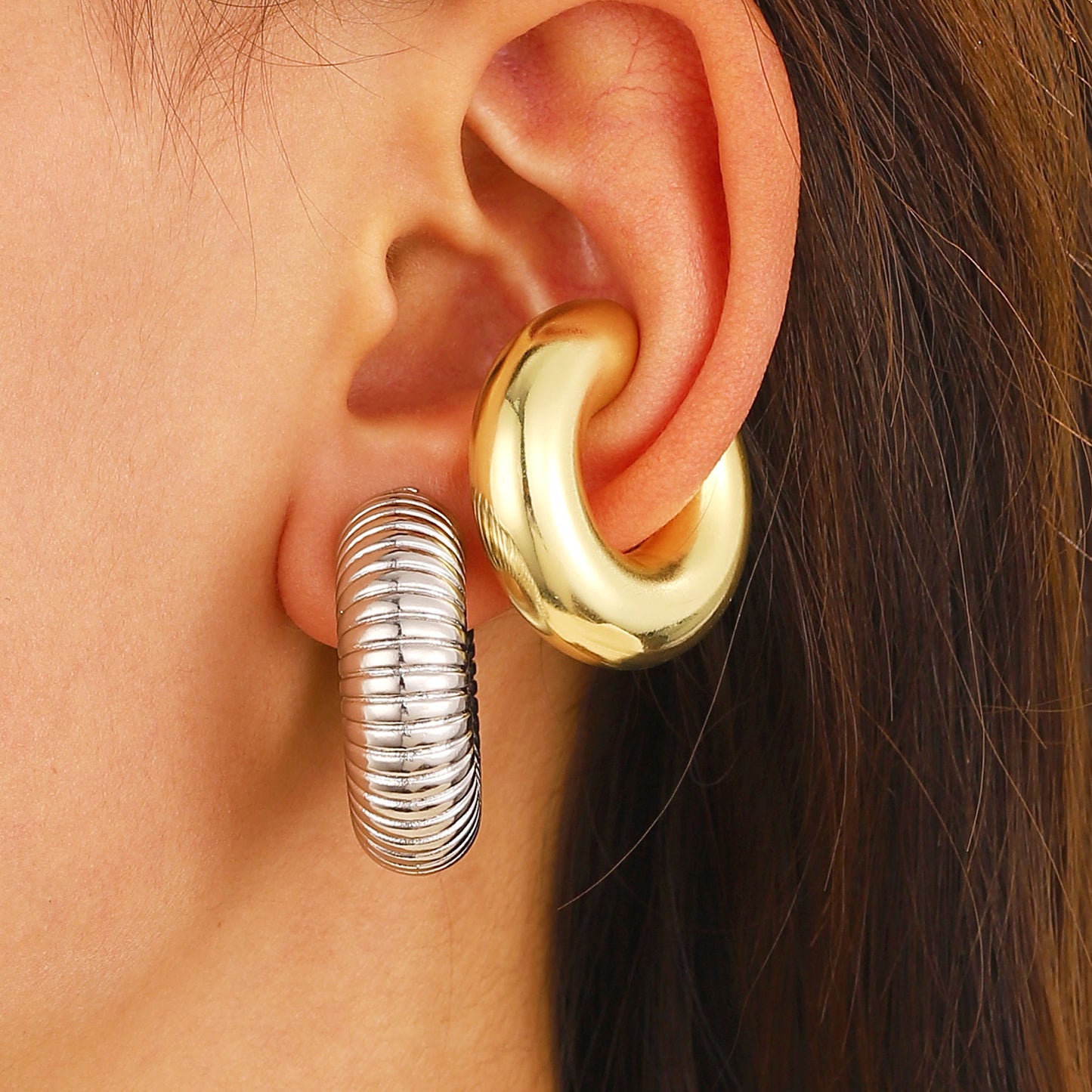 4 Pairs Chunky Gold Ear Cuff Earrings