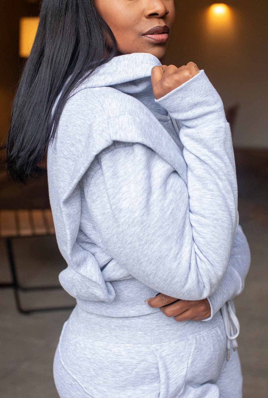 Drawstring Hooded Long-sleeved Sweatshirt With Wide-leg Pants Suit