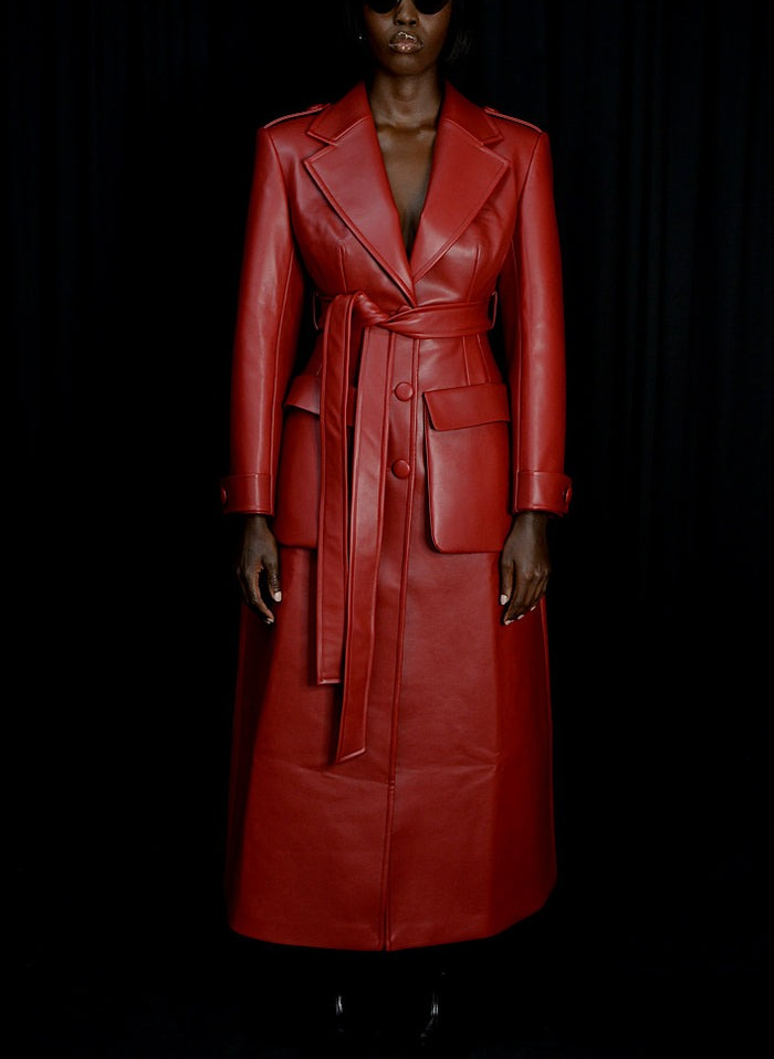 Faux Leather Trench Coat