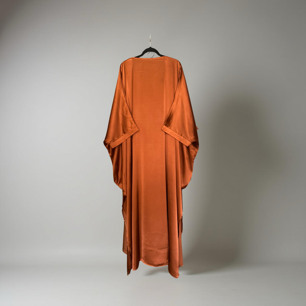 Loose V-neck Batwing Sleeve Shiny Silky Satin Dress