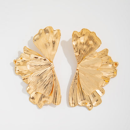 Ginkgo Leaf Metal Glossy Textured Earrings