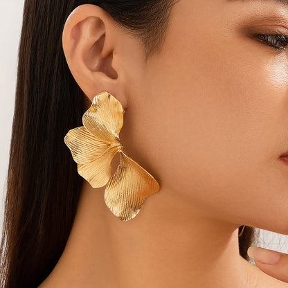 Ginkgo Leaf Metal Glossy Textured Earrings