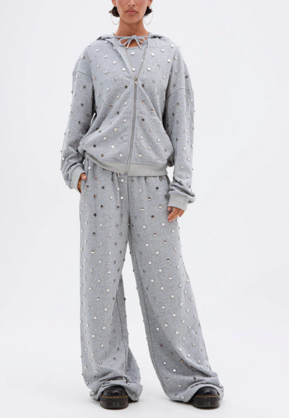 Popping Off Zip Up Sweatshirt And Wide Leg Jogger