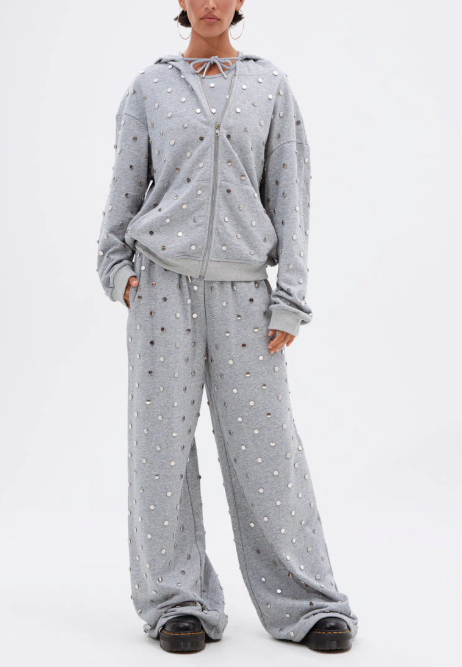 Popping Off Zip Up Sweatshirt And Wide Leg Jogger