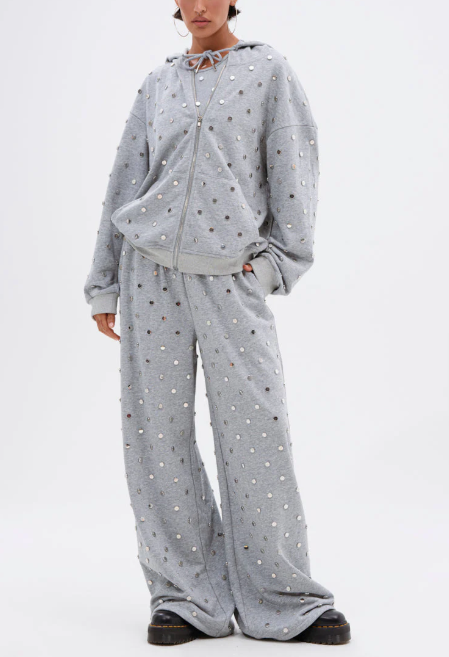 Popping Off Zip Up Sweatshirt And Wide Leg Jogger
