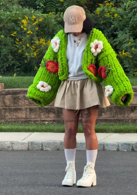 Handmade 3D Crochet Cardigan Sweater