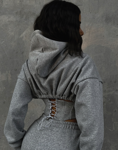 Casual Herringbone Waist Short Sweatshirt Suit