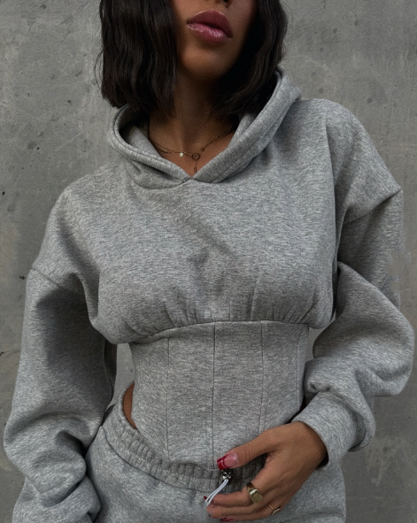 Casual Herringbone Waist Short Sweatshirt Suit