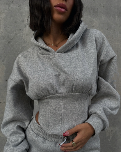Casual Herringbone Waist Short Sweatshirt Suit