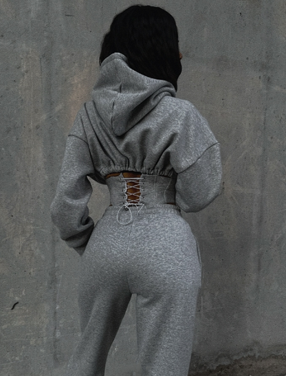 Casual Herringbone Waist Short Sweatshirt Suit