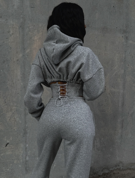 Casual Herringbone Waist Short Sweatshirt Suit