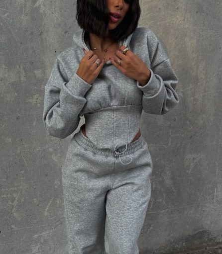 Casual Herringbone Waist Short Sweatshirt Suit