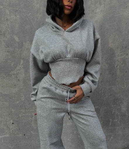Casual Herringbone Waist Short Sweatshirt Suit