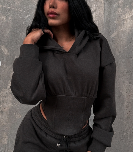 Casual Herringbone Waist Short Sweatshirt Suit