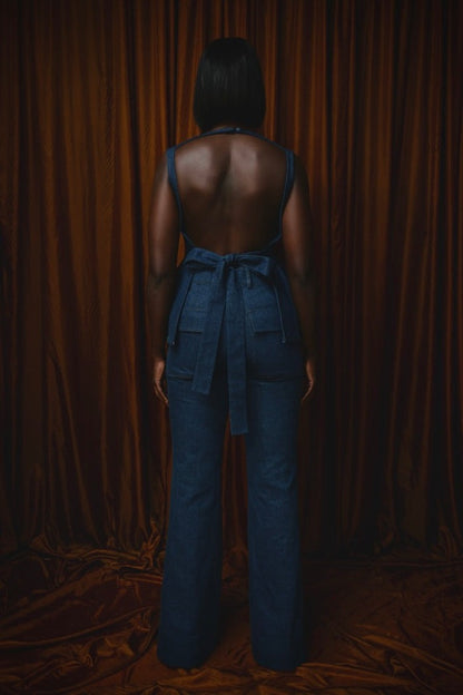 Backless Denim Peplum Top & Pant