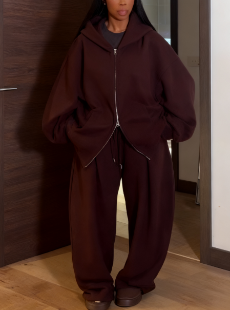 Hooded Zip-up Cardigan And Pants Two Pieces Sets