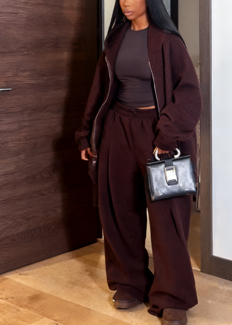 Hooded Zip-up Cardigan And Pants Two Pieces Sets