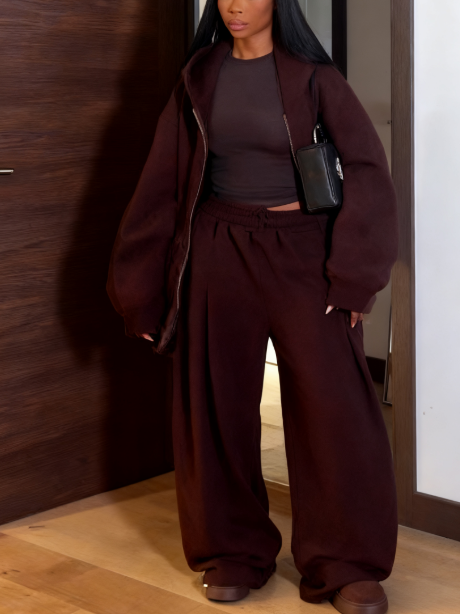 Hooded Zip-up Cardigan And Pants Two Pieces Sets