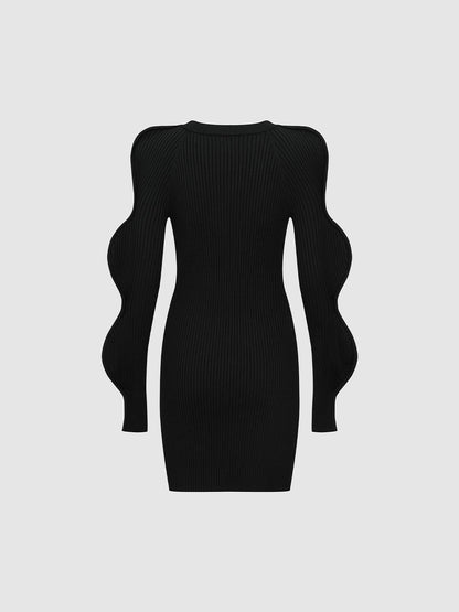 Wave Sleeve Knitted Midi Dresses
