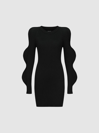 Wave Sleeve Knitted Midi Dresses
