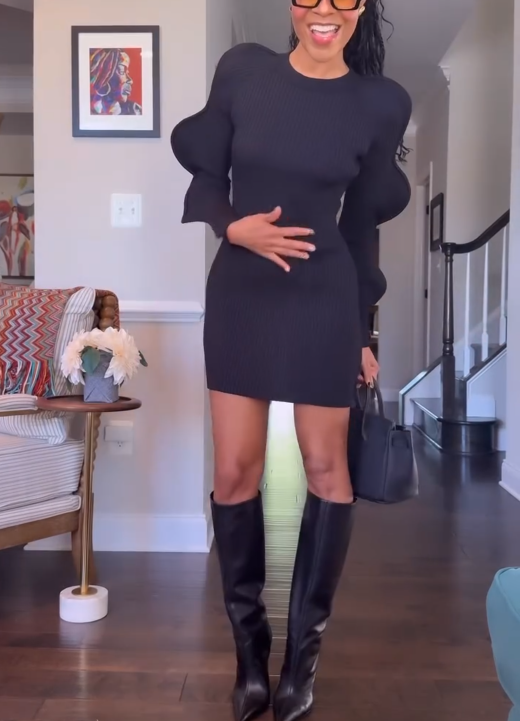 Wave Sleeve Knitted Midi Dresses