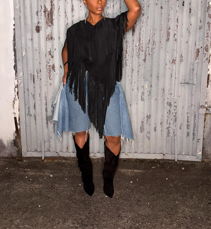 Suede Fringe Poncho