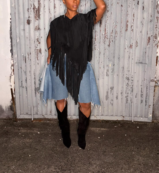 Suede Fringe Poncho