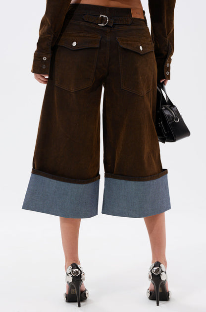 Fall Velvet Denim Button Down And Short Set