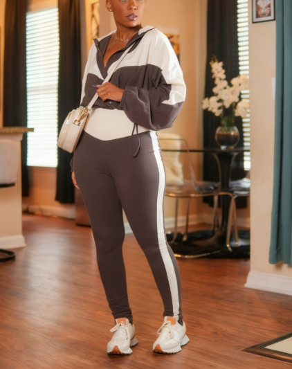 Contrast Color Patchwork Tights Sports Suit