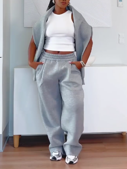 Stand Collar Zipper Sweatshirt And Sweatpants Set