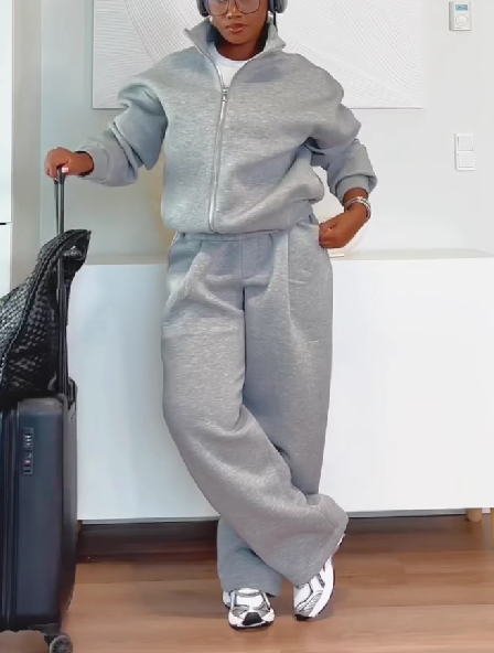 Stand Collar Zipper Sweatshirt And Sweatpants Set