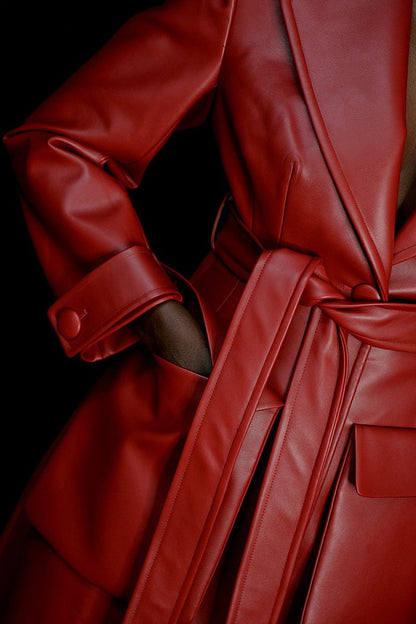 Faux Leather Trench Coat