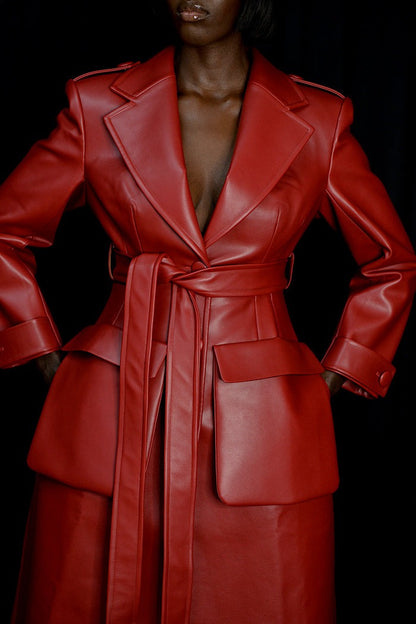 Faux Leather Trench Coat