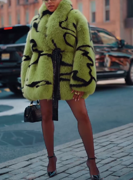 Pattern Faux Fur Long Sleeve Front Opened Jacket