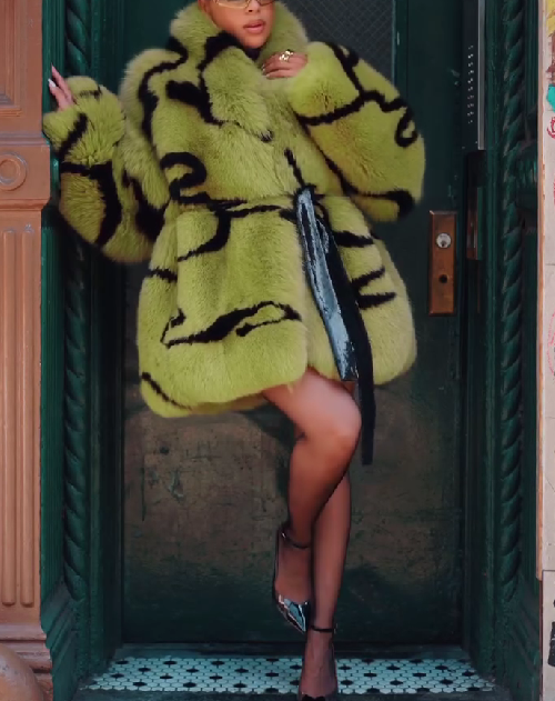 Pattern Faux Fur Long Sleeve Front Opened Jacket