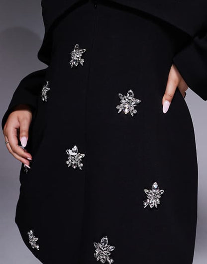 Embellished Long-sleeved Black Dress