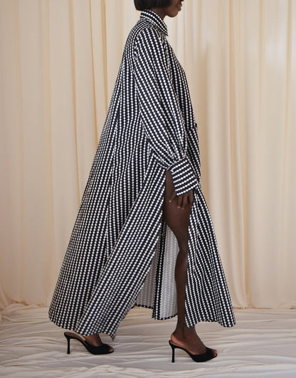 Diamond Stripe Flared Maxi Shirt Dress