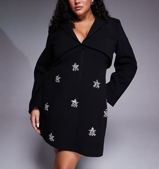 Embellished Long-sleeved Black Dress