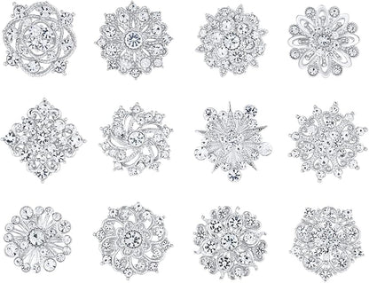 Crystal Rhinestone Flower Brooch Pins Set