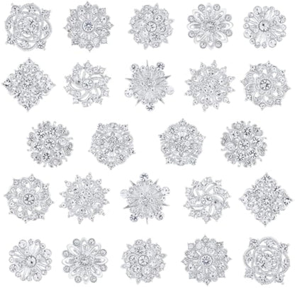 Crystal Rhinestone Flower Brooch Pins Set