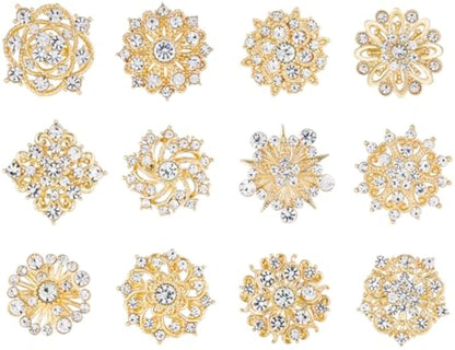 Crystal Rhinestone Flower Brooch Pins Set