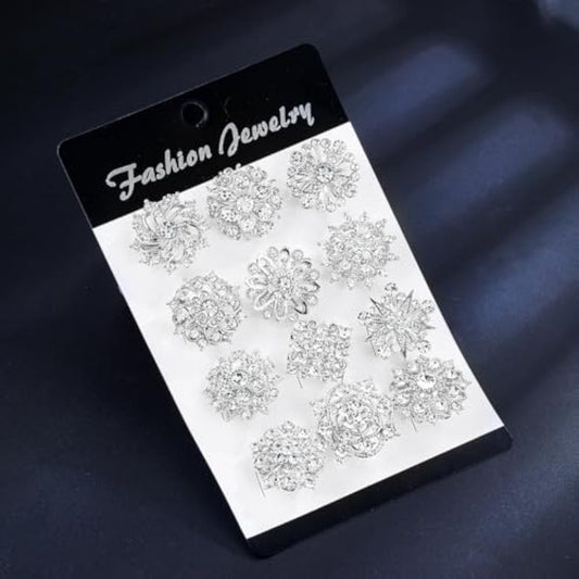 Crystal Rhinestone Flower Brooch Pins Set
