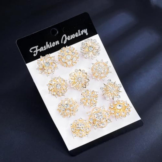 Crystal Rhinestone Flower Brooch Pins Set