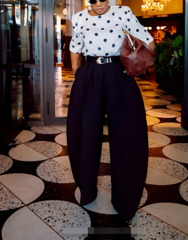 Polka dot T-shirt With Lantern-style Wide Leg Pants Sets