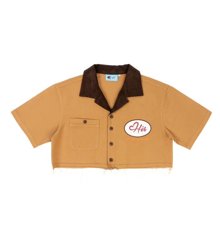 V-neck Cropped Letter Workshirt