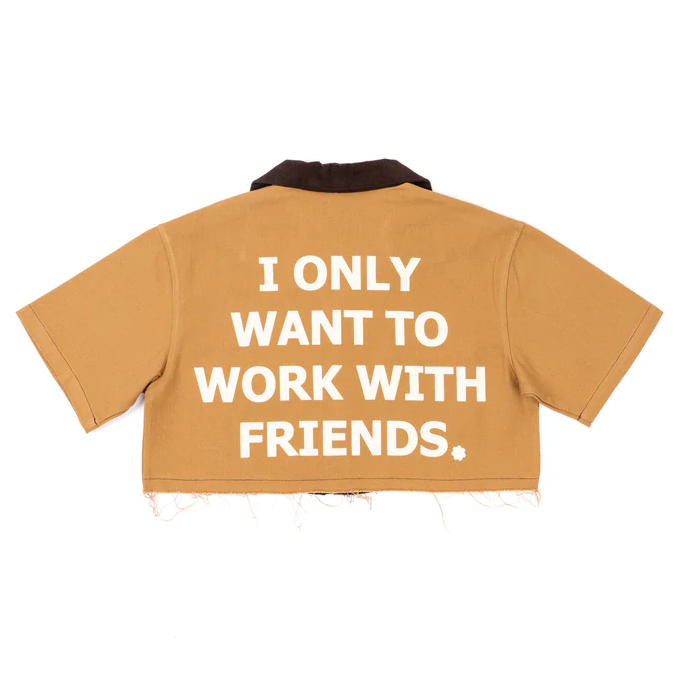 V-neck Cropped Letter Workshirt