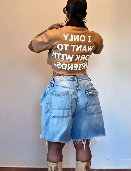V-neck Cropped Letter Workshirt
