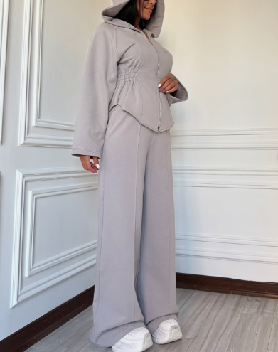 Cardigan Sweatshirt And Sports Wide-leg Pants Sets