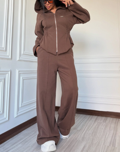 Cardigan Sweatshirt And Sports Wide-leg Pants Sets