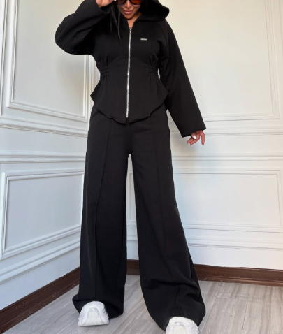 Cardigan Sweatshirt And Sports Wide-leg Pants Sets